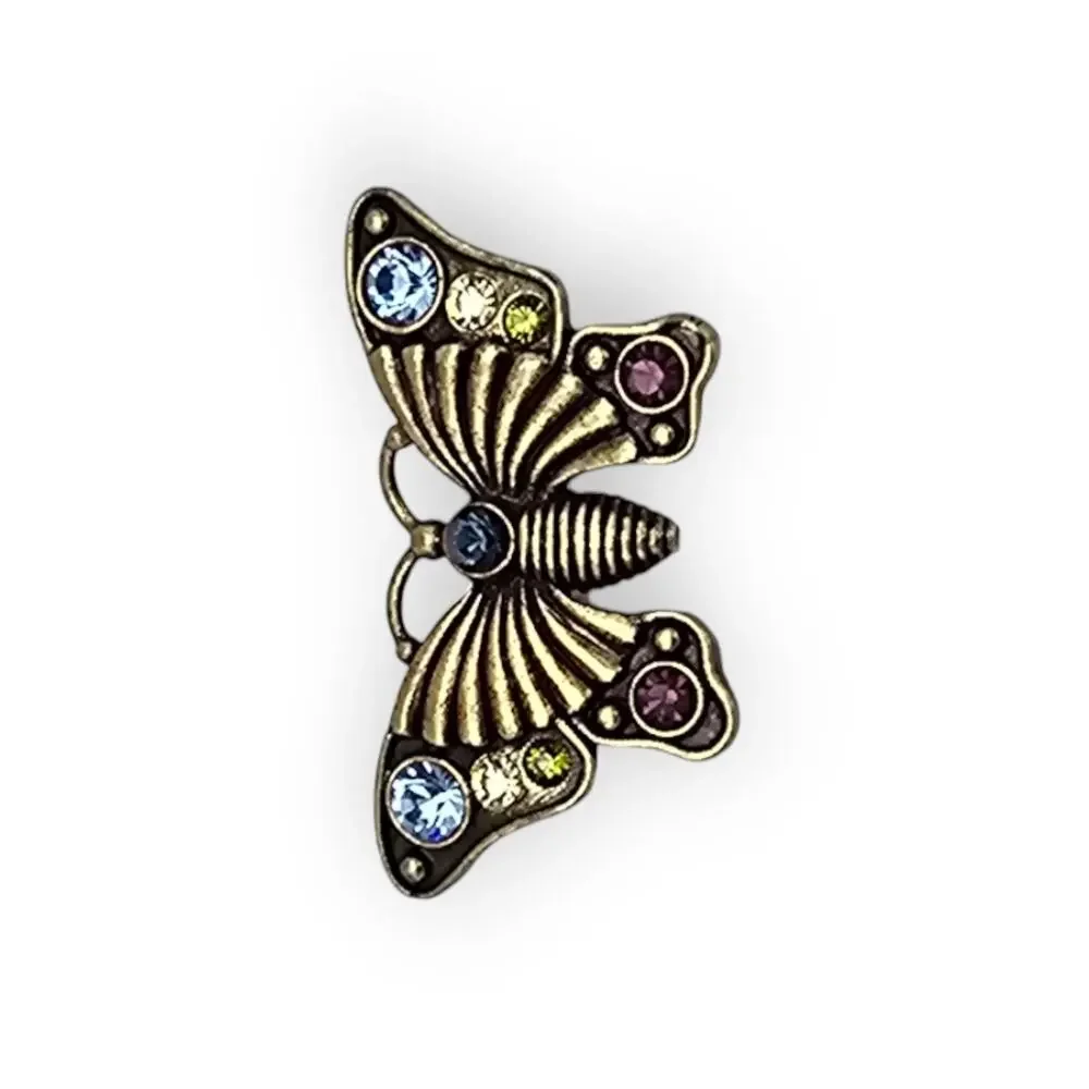 Butterfly Brooch Multi Color Rhinestone Gold Filigree Pin Storybook Romantic